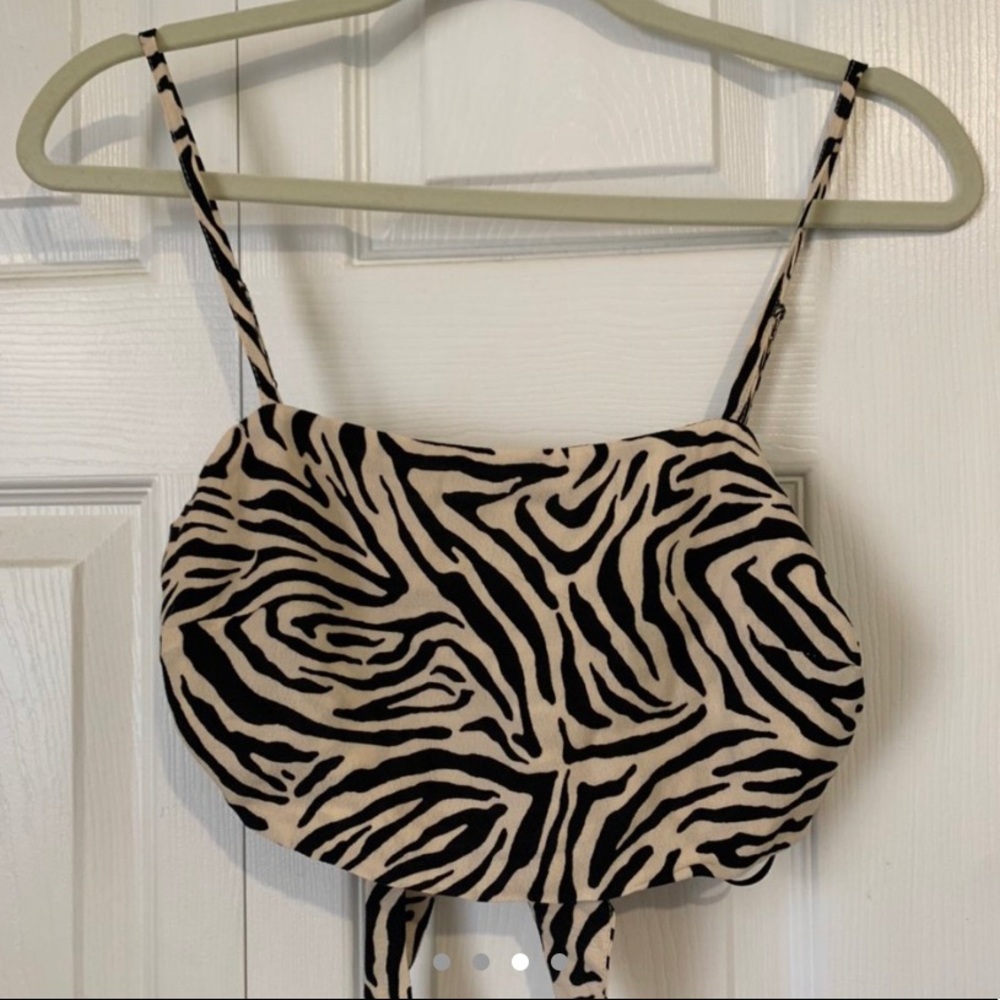 Zebra print back tied crop top